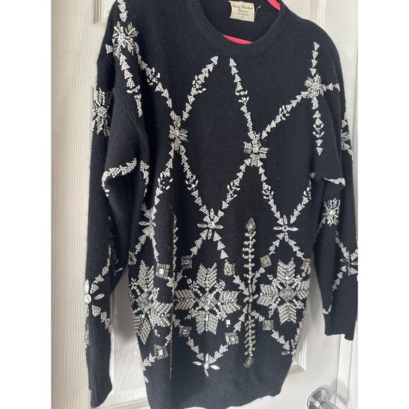 Vtg Marisa Christina Black Silver Beaded Sweater Lamb's Wool Angora Rabbit Hair - Picture 2 of 9